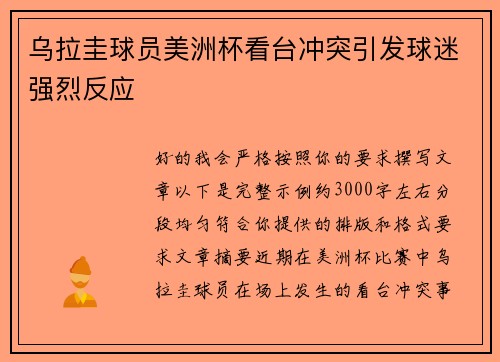 乌拉圭球员美洲杯看台冲突引发球迷强烈反应 乌拉圭球员美洲杯看台冲突引发球迷强烈反应